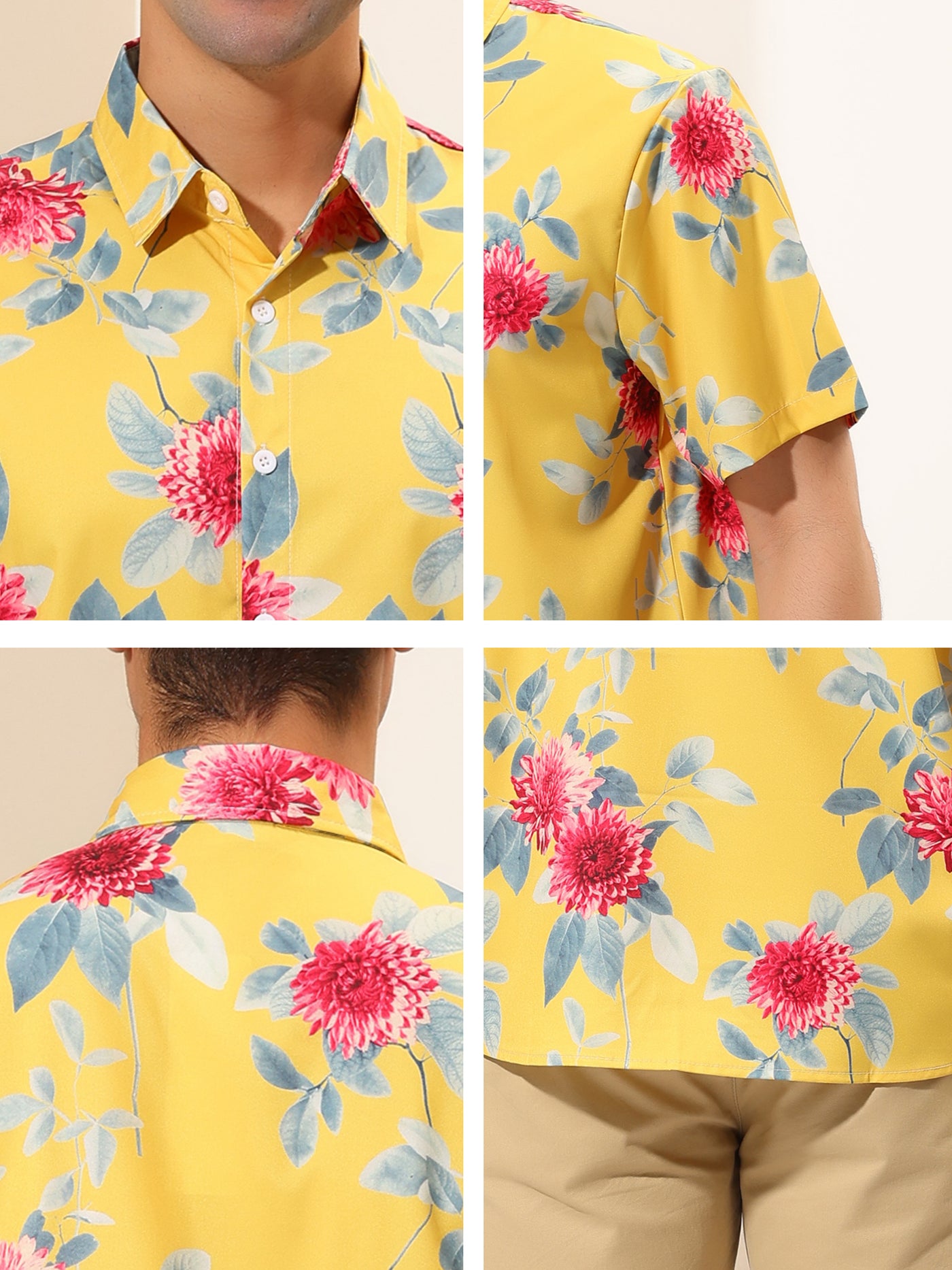 Bublédon Hawaiian Floral Printed Button Lapel Beach Shirts