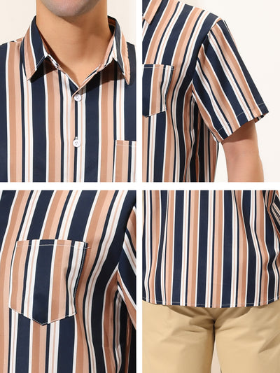 Chic Colorful Striped Lapel Short Sleeve Button Shirts
