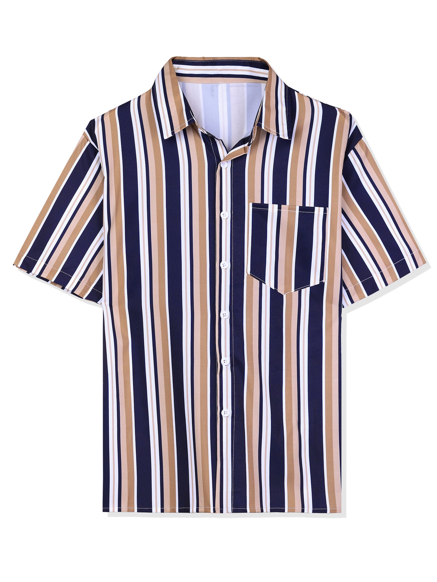 Bublédon Chic Colorful Striped Lapel Short Sleeve Button Shirts