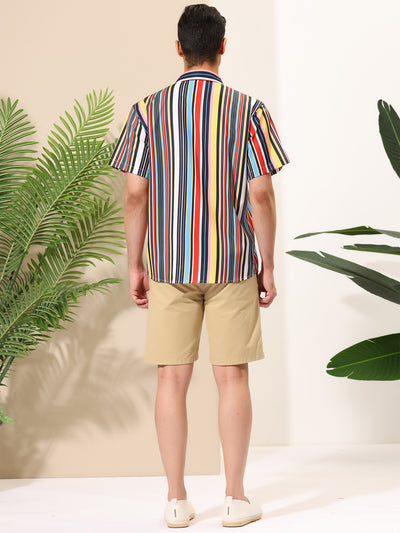Chic Colorful Striped Lapel Short Sleeve Button Shirts