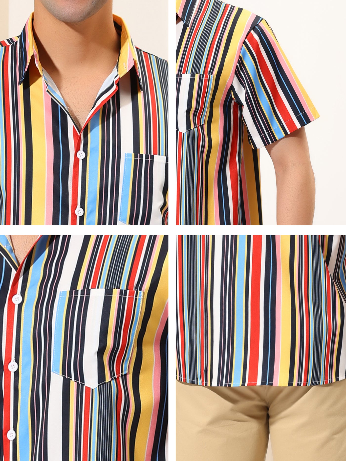 Bublédon Chic Colorful Striped Lapel Short Sleeve Button Shirts