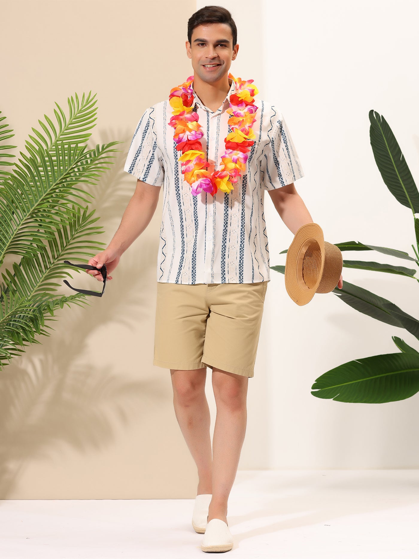 Bublédon Hawaiian Summer Striped Short Sleeve Beach Shirt
