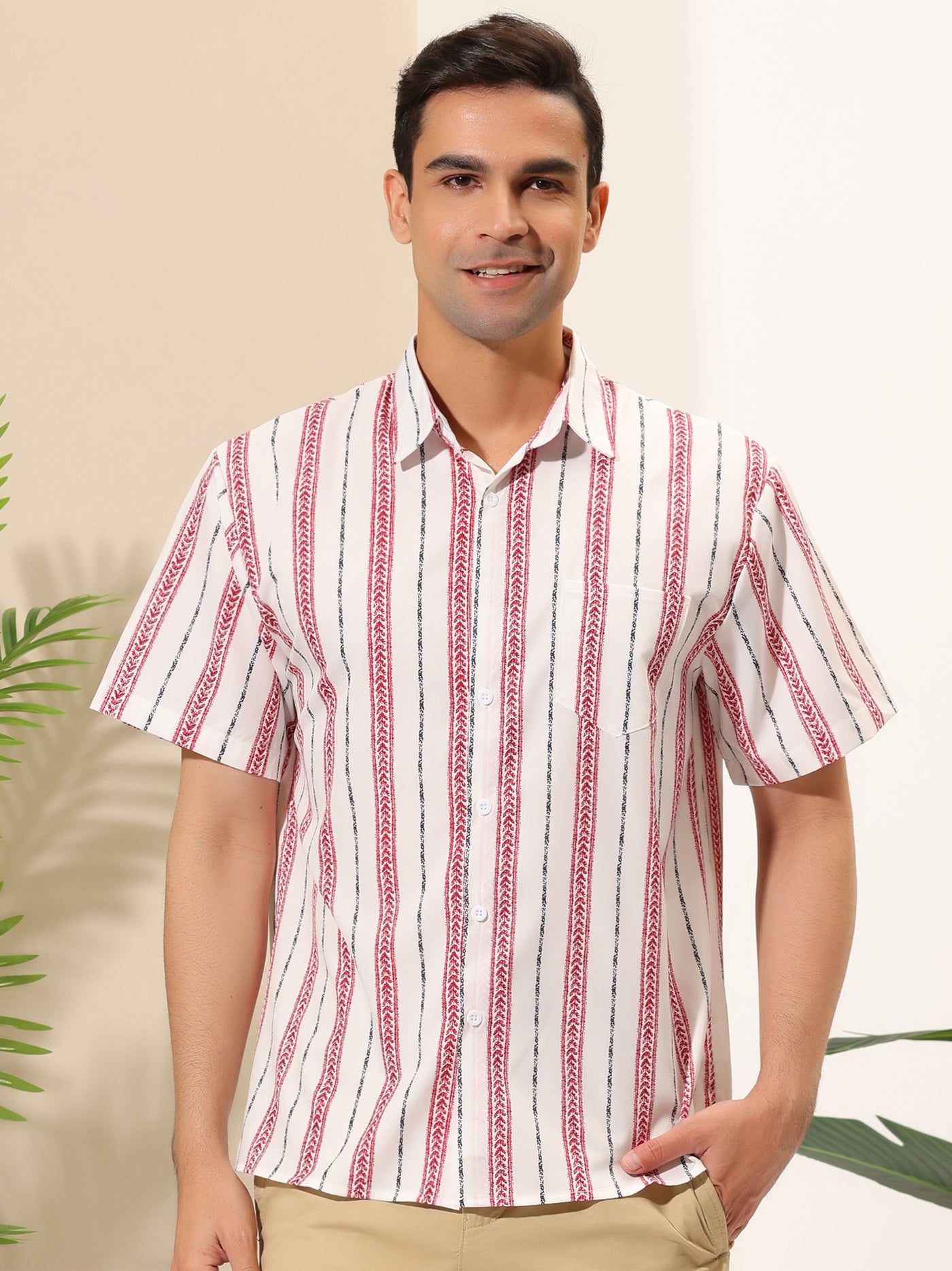 Bublédon Hawaiian Summer Striped Short Sleeve Beach Shirt