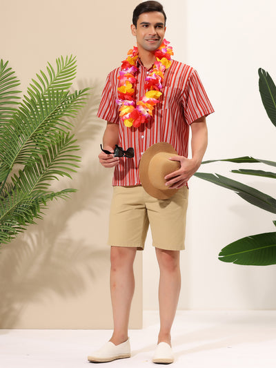Hawaiian Summer Striped Short Sleeve Beach Shirt