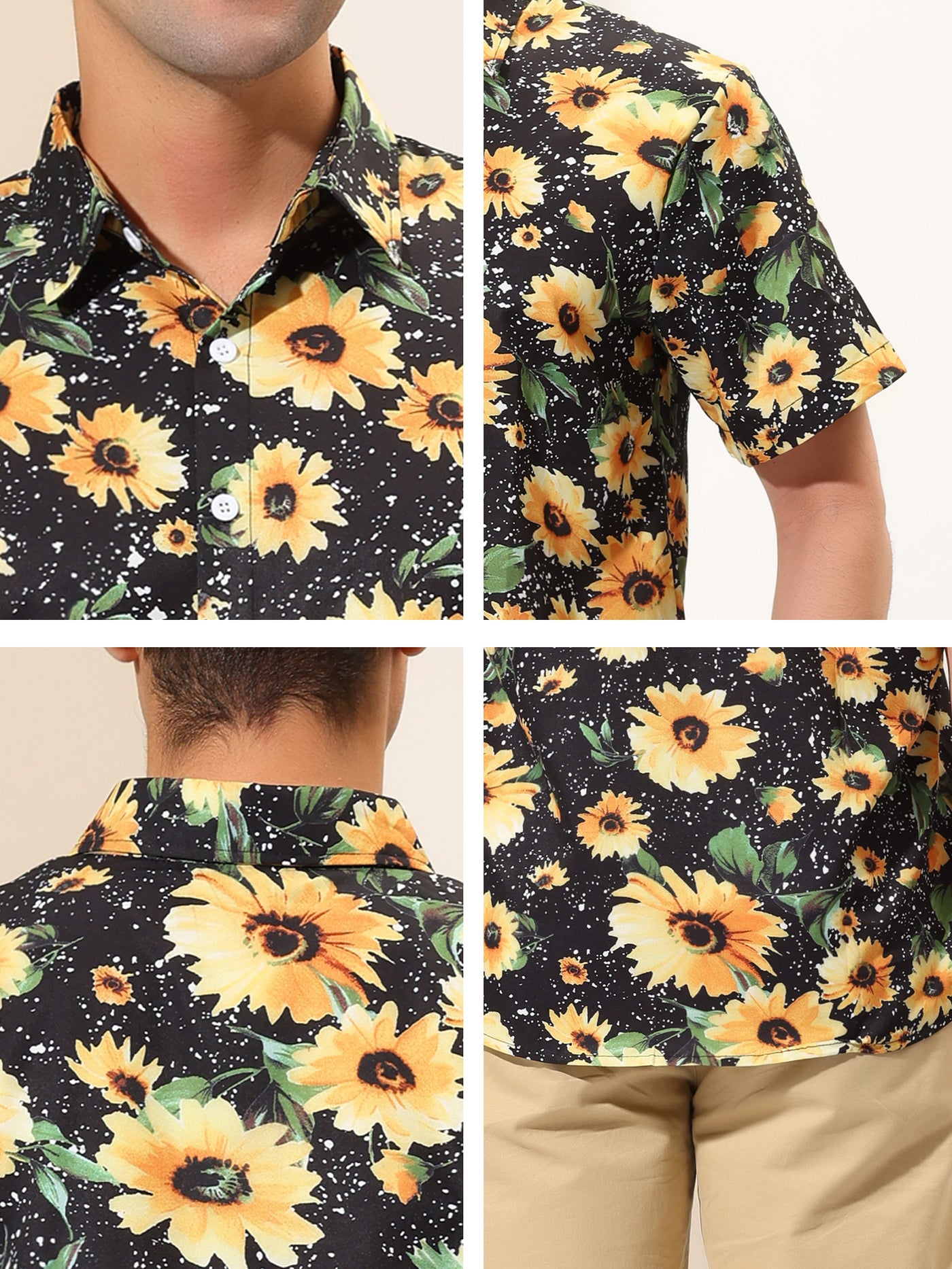 Bublédon Sunflower Floral Printed Short Sleeve Button Down Shirt