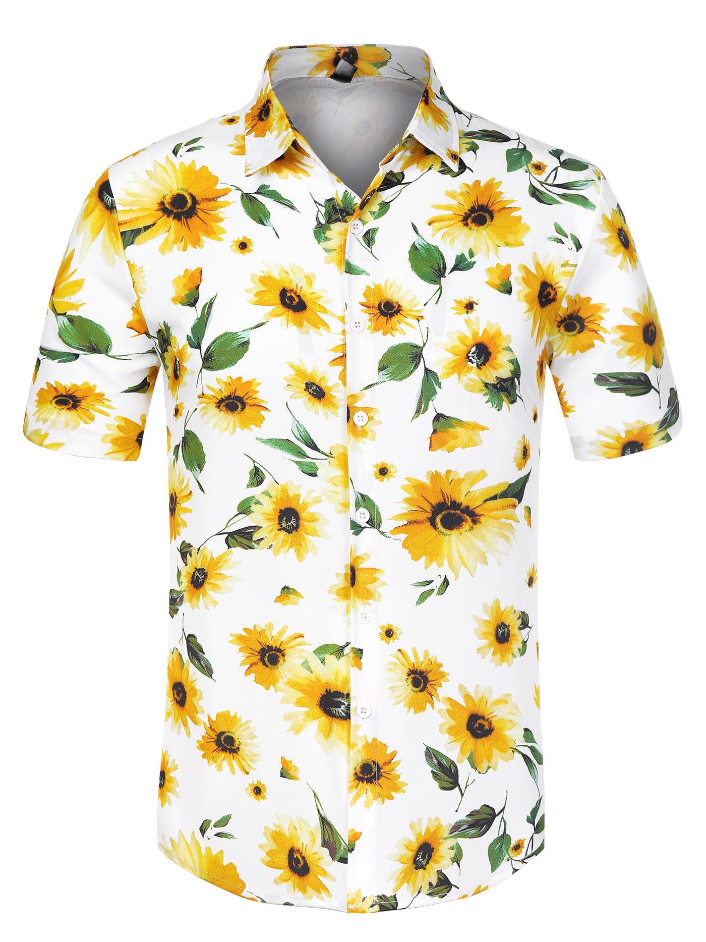 Bublédon Sunflower Floral Printed Short Sleeve Button Down Shirt