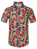 Sunflower Floral Printed Short Sleeve Button Down Shirt