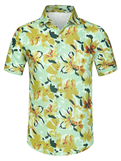 Hawaiian Flower Printed Short Sleeve Beach Shirts
