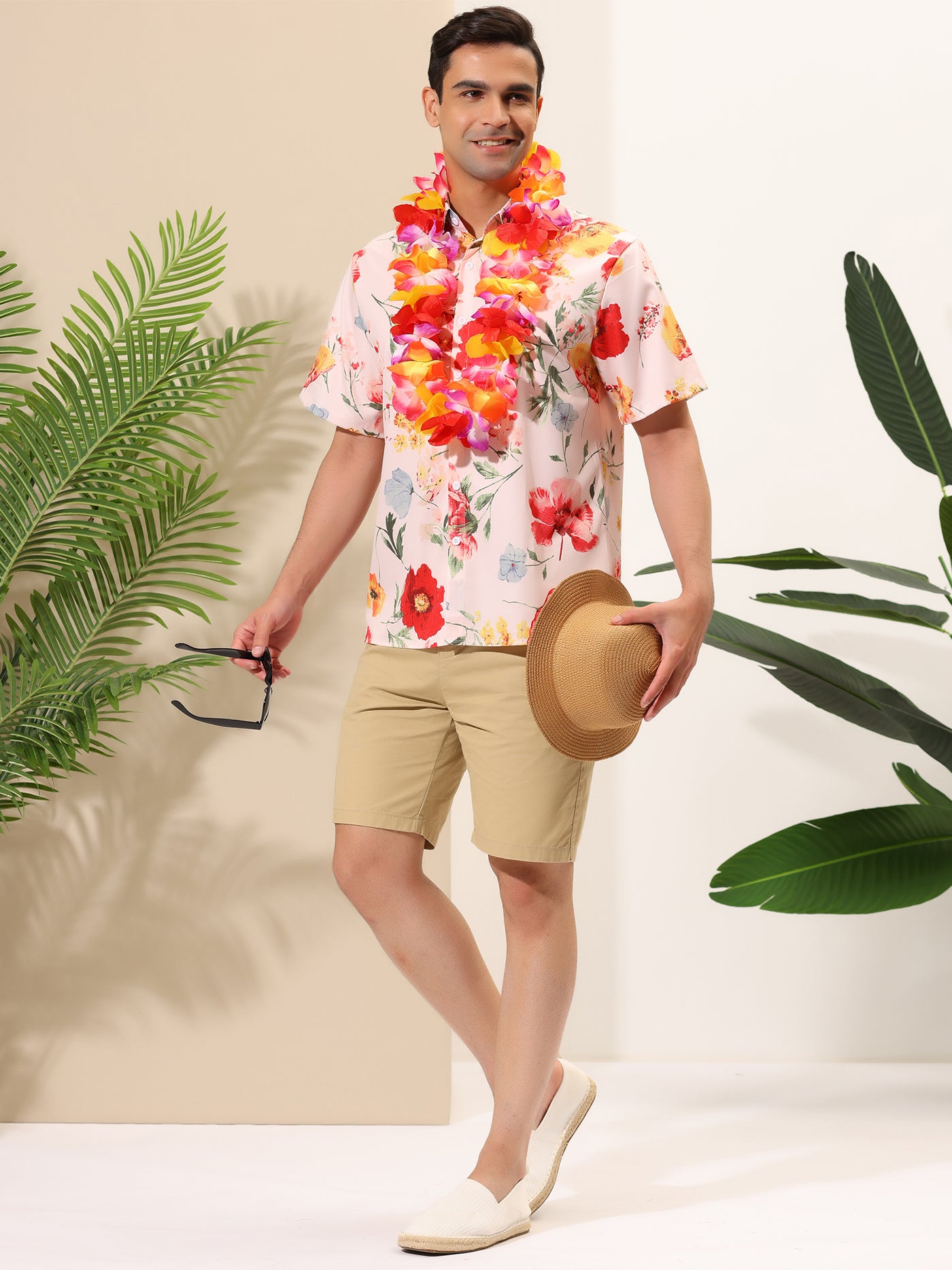 Bublédon Hawaiian Flower Printed Short Sleeve Beach Shirts