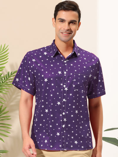 Casual Summer Star Printed Lapel Short Sleeve Shirt