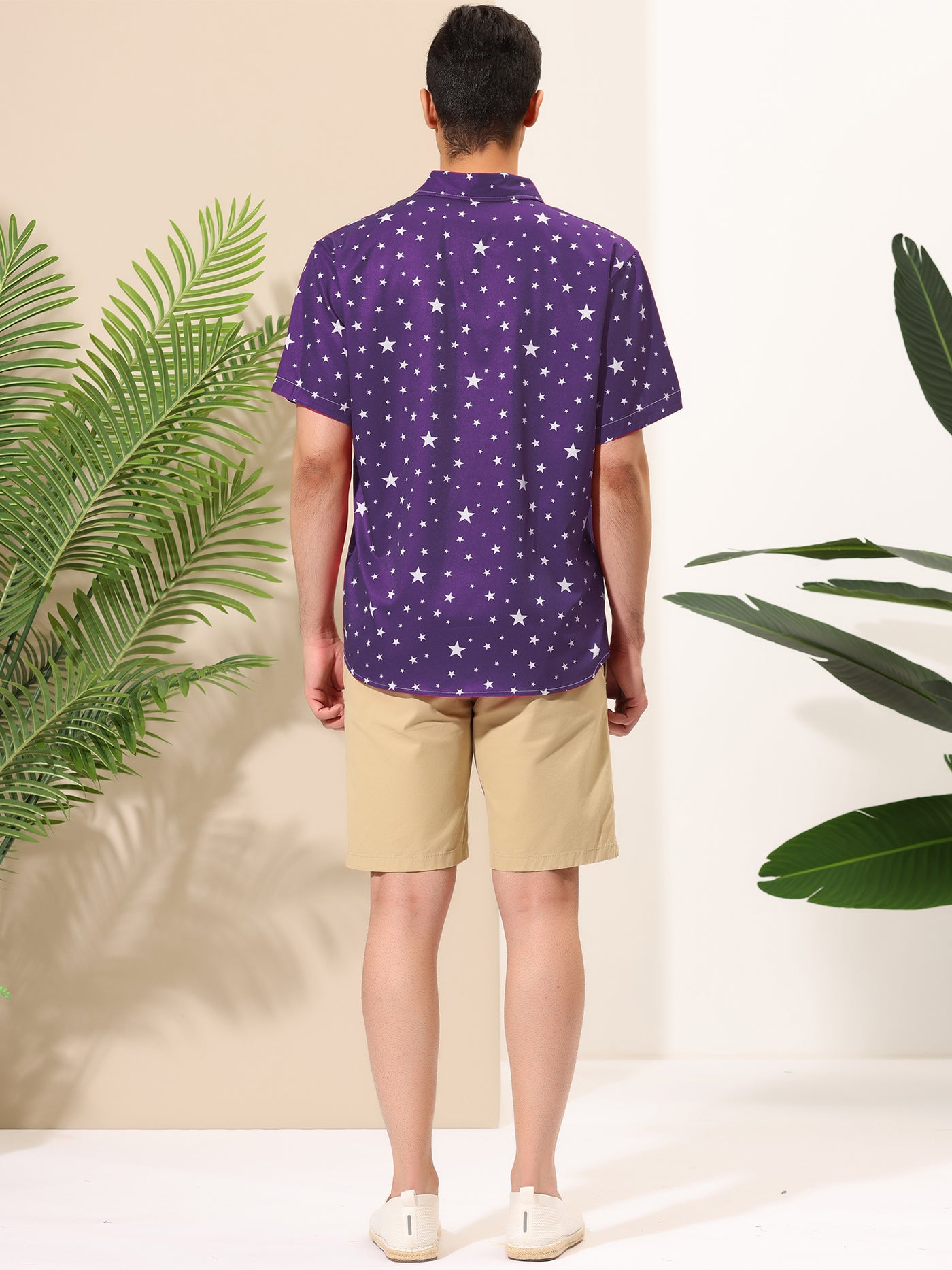 Bublédon Casual Summer Star Printed Lapel Short Sleeve Shirt