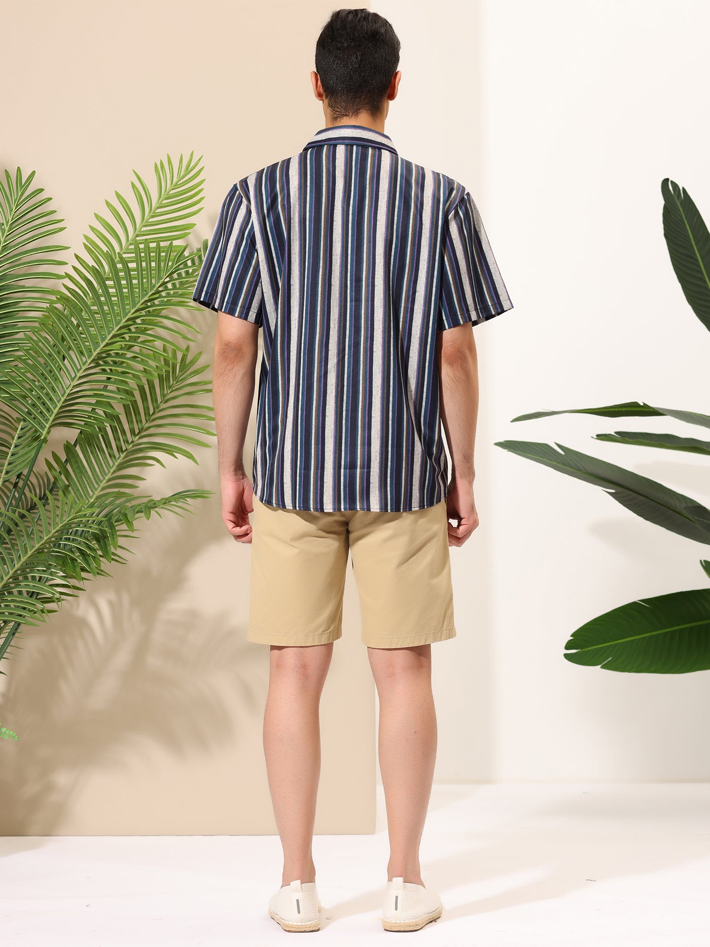 Bublédon Casual Summer Beach Short Sleeve Striped Shirt