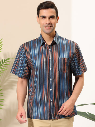 Summer Hawaiian Striped Printed Short Sleeve Shirts