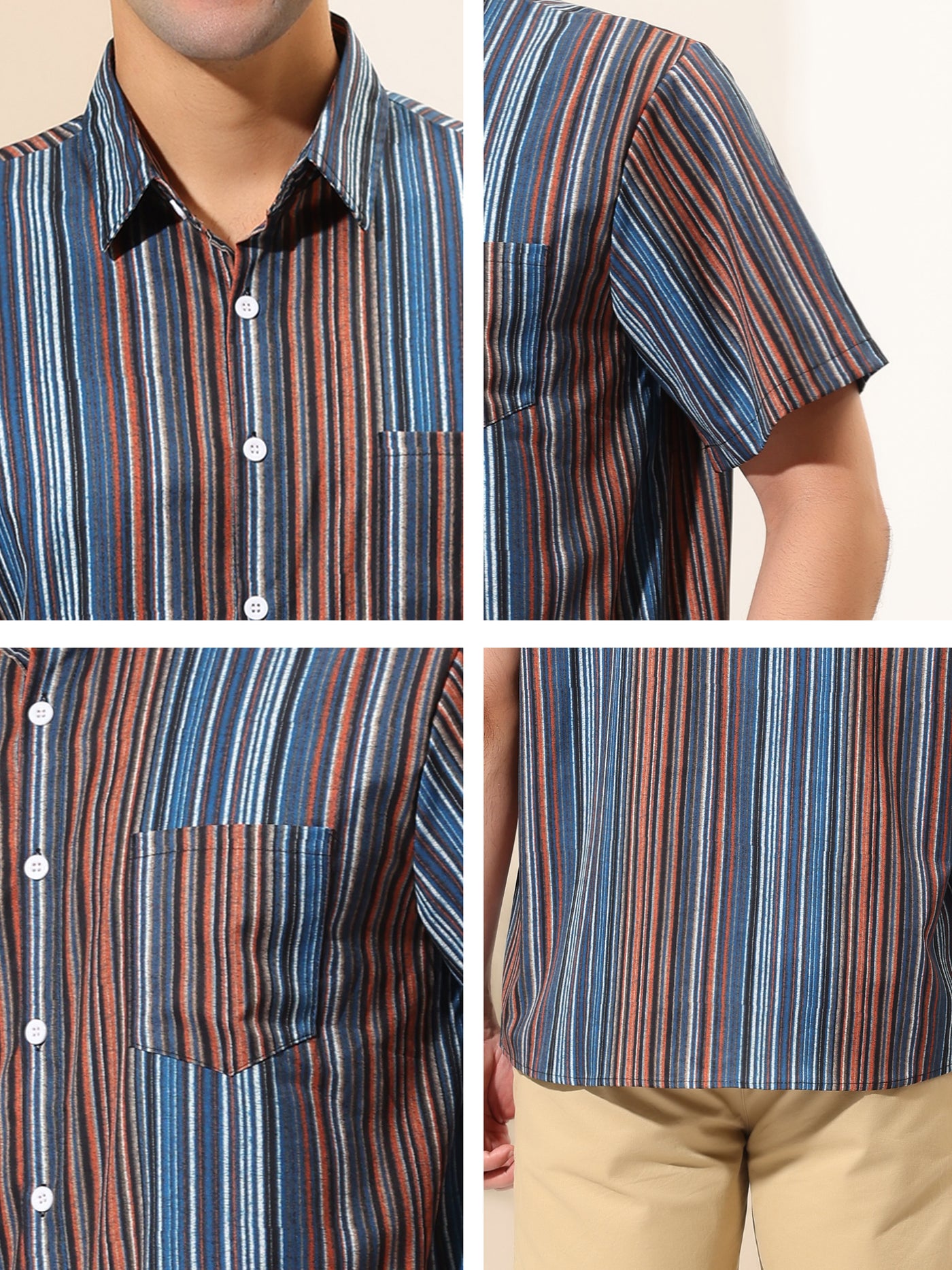 Bublédon Summer Hawaiian Striped Printed Short Sleeve Shirts