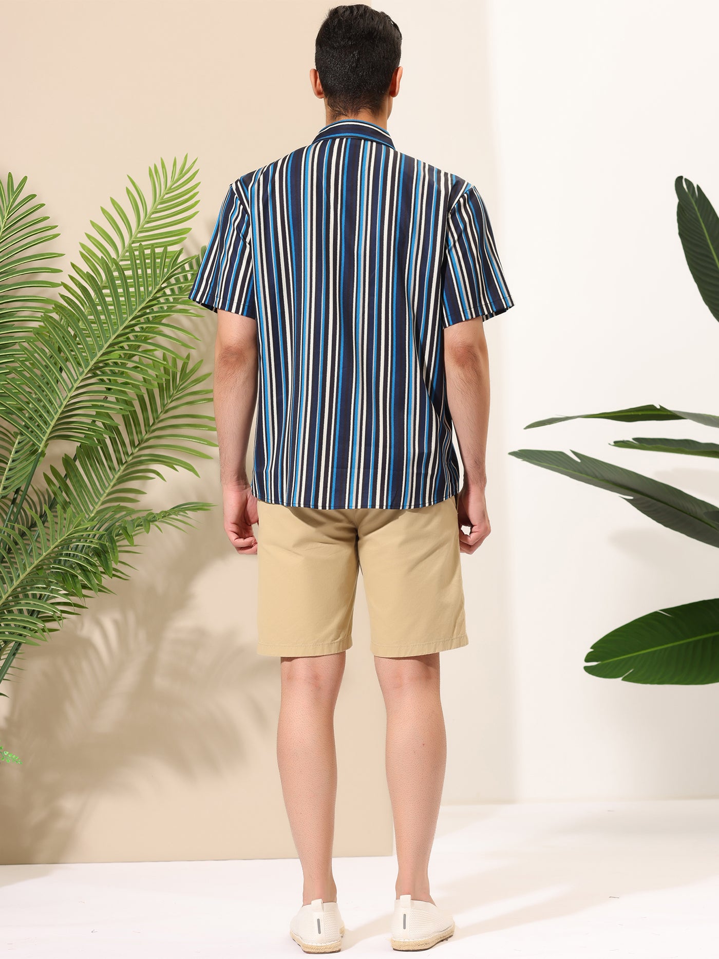 Bublédon Summer Hawaiian Striped Printed Short Sleeve Shirts