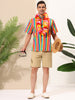 Vertical Stripe Print Lapel Short Sleeve Button Shirts