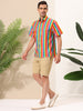 Vertical Stripe Print Lapel Short Sleeve Button Shirts