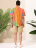 Vertical Stripe Print Lapel Short Sleeve Button Shirts