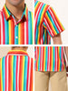 Vertical Stripe Print Lapel Short Sleeve Button Shirts