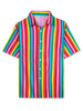 Vertical Stripe Print Lapel Short Sleeve Button Shirts