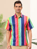 Vertical Stripe Print Lapel Short Sleeve Button Shirts