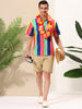Vertical Stripe Print Lapel Short Sleeve Button Shirts