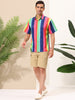 Vertical Stripe Print Lapel Short Sleeve Button Shirts