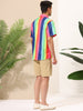 Vertical Stripe Print Lapel Short Sleeve Button Shirts