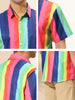 Vertical Stripe Print Lapel Short Sleeve Button Shirts