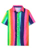 Vertical Stripe Print Lapel Short Sleeve Button Shirts