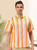 Vertical Stripe Print Lapel Short Sleeve Button Shirts