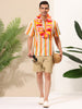 Vertical Stripe Print Lapel Short Sleeve Button Shirts