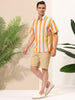 Vertical Stripe Print Lapel Short Sleeve Button Shirts
