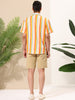 Vertical Stripe Print Lapel Short Sleeve Button Shirts