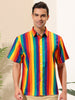 Vertical Stripe Print Lapel Short Sleeve Button Shirts