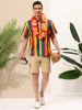 Vertical Stripe Print Lapel Short Sleeve Button Shirts