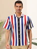 Vertical Stripe Print Lapel Short Sleeve Button Shirts