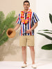 Vertical Stripe Print Lapel Short Sleeve Button Shirts