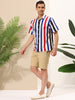 Vertical Stripe Print Lapel Short Sleeve Button Shirts