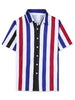 Vertical Stripe Print Lapel Short Sleeve Button Shirts