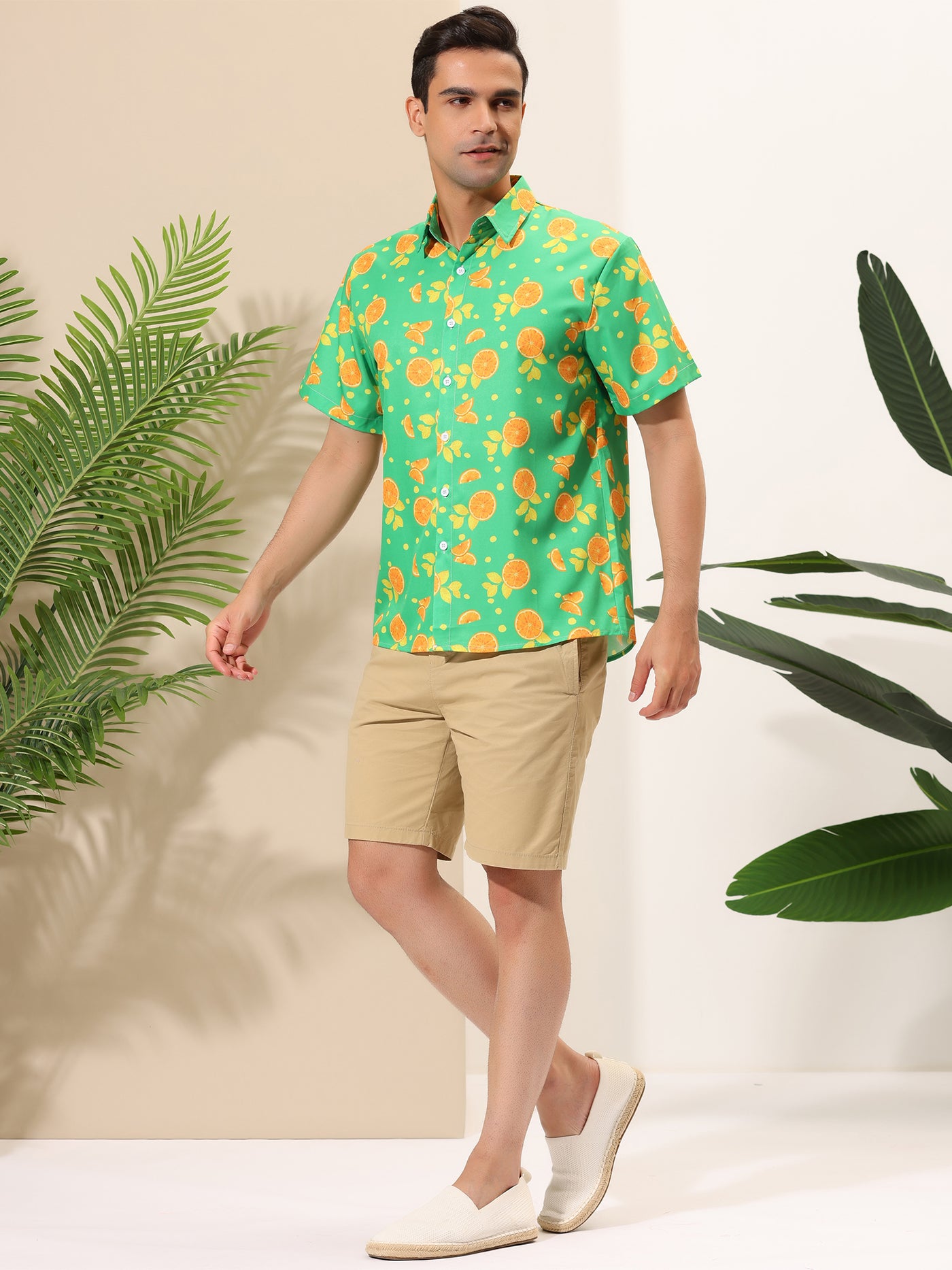 Bublédon Chic Tropical Graphic Fruit Printed Short Sleeve Shirt