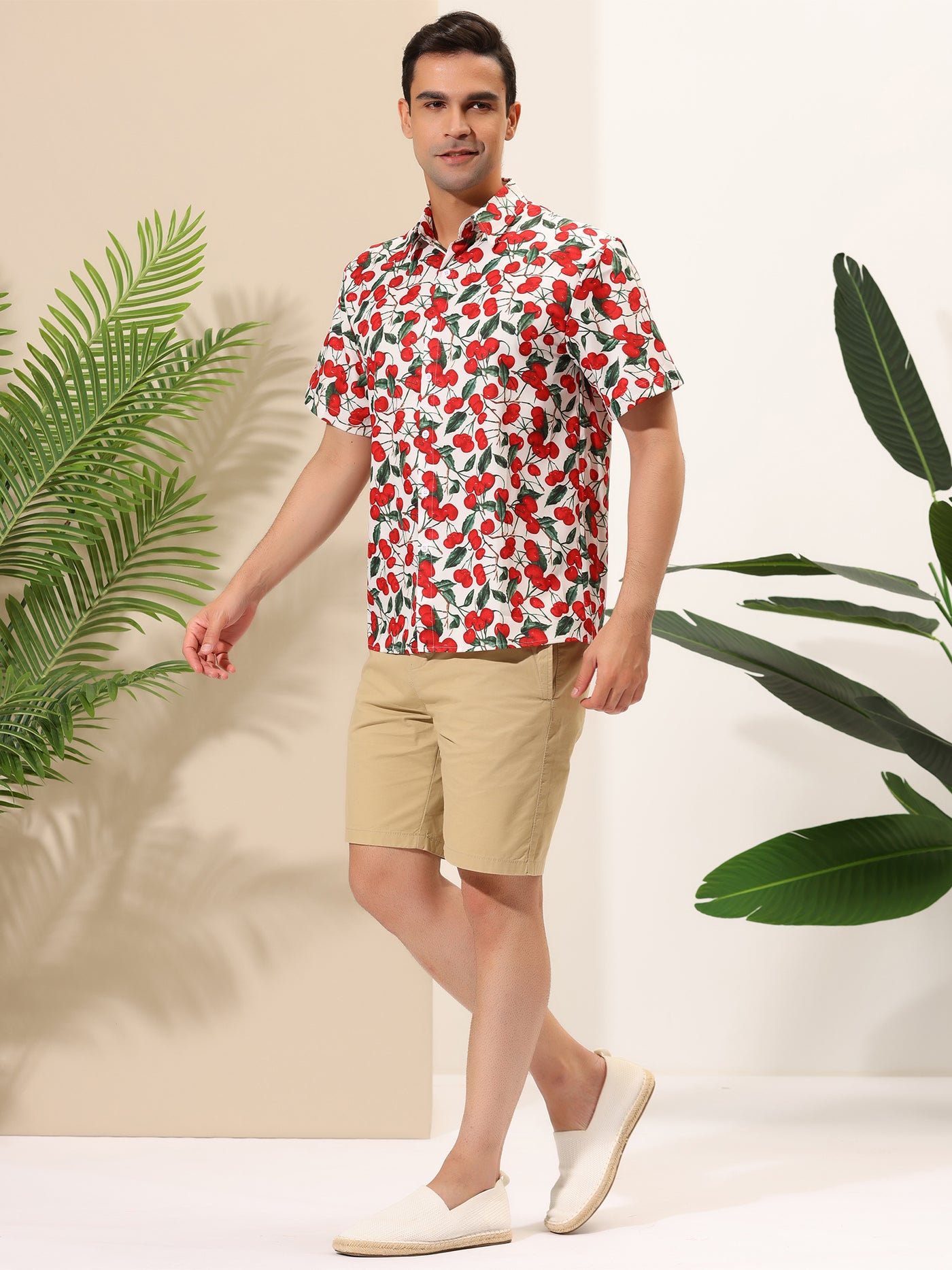Bublédon Chic Tropical Graphic Fruit Printed Short Sleeve Shirt