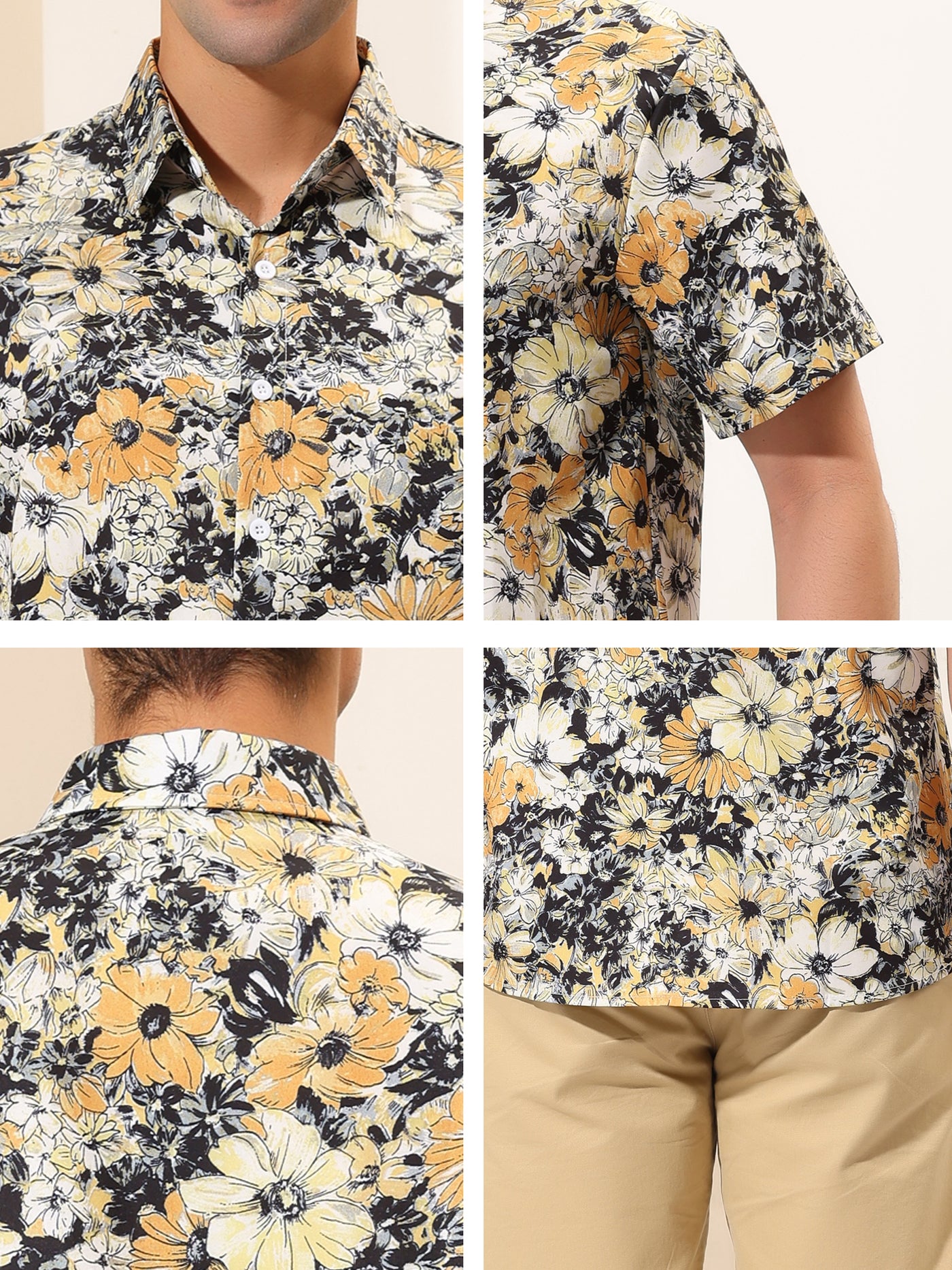 Bublédon Hawaiian Short Sleeve Button Flower Printed Shirt