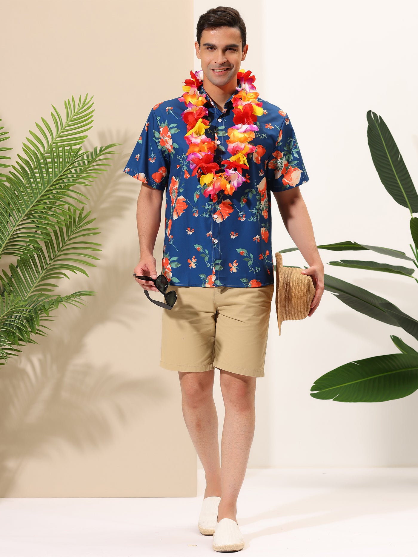 Bublédon Button Down Short Sleeve Floral Printed Beach Shirts