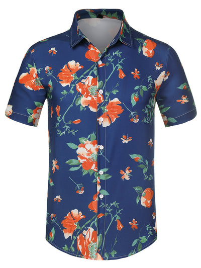 Button Down Short Sleeve Floral Printed Beach Shirts