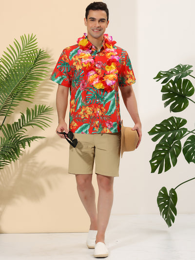 Men's Floral Printed Shirt Button Up Short Sleeve Summer Beach Shirts