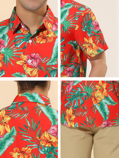 Men's Floral Printed Shirt Button Up Short Sleeve Summer Beach Shirts