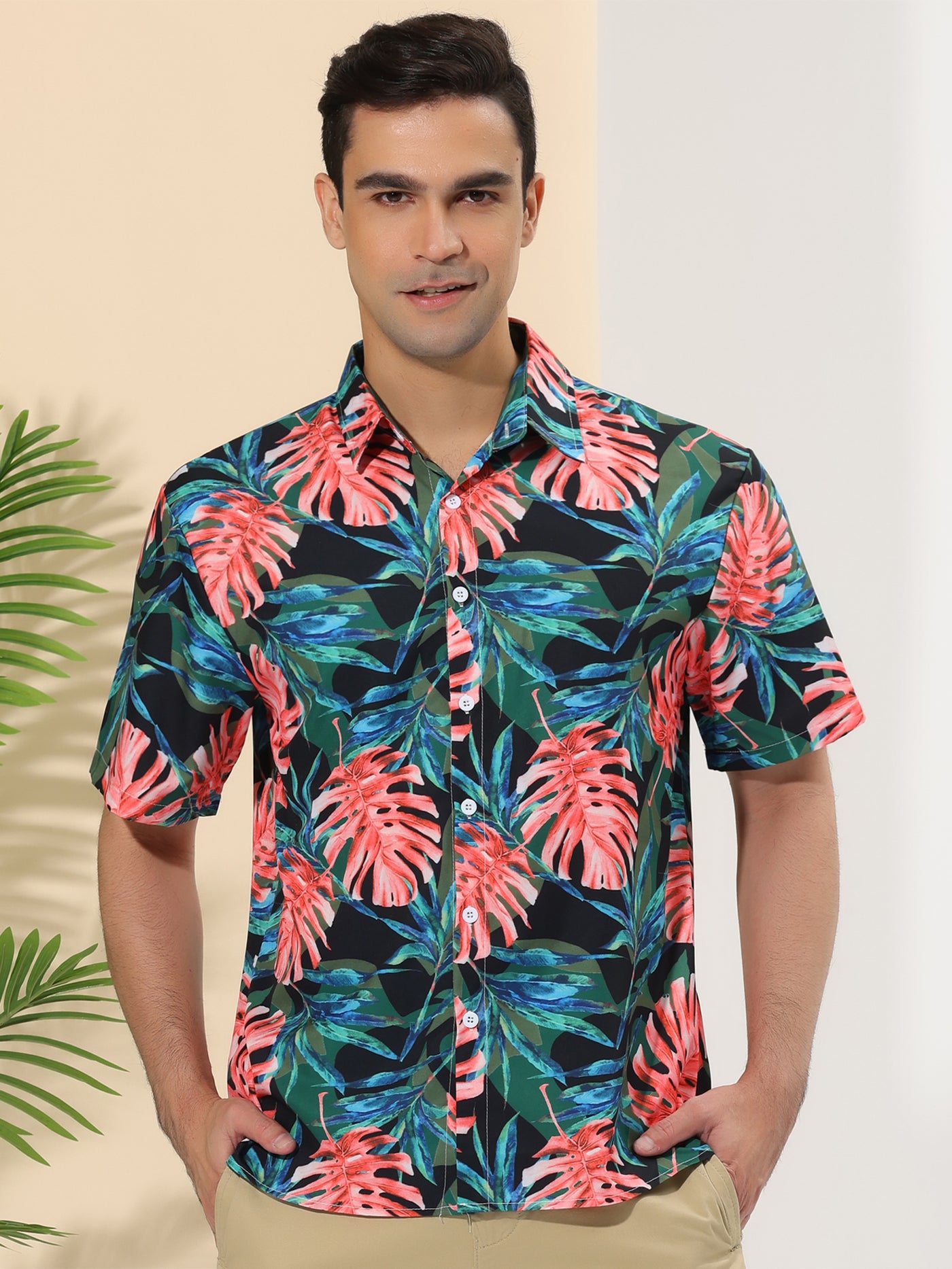 Bublédon Men's Floral Printed Shirt Button Up Short Sleeve Summer Beach Shirts