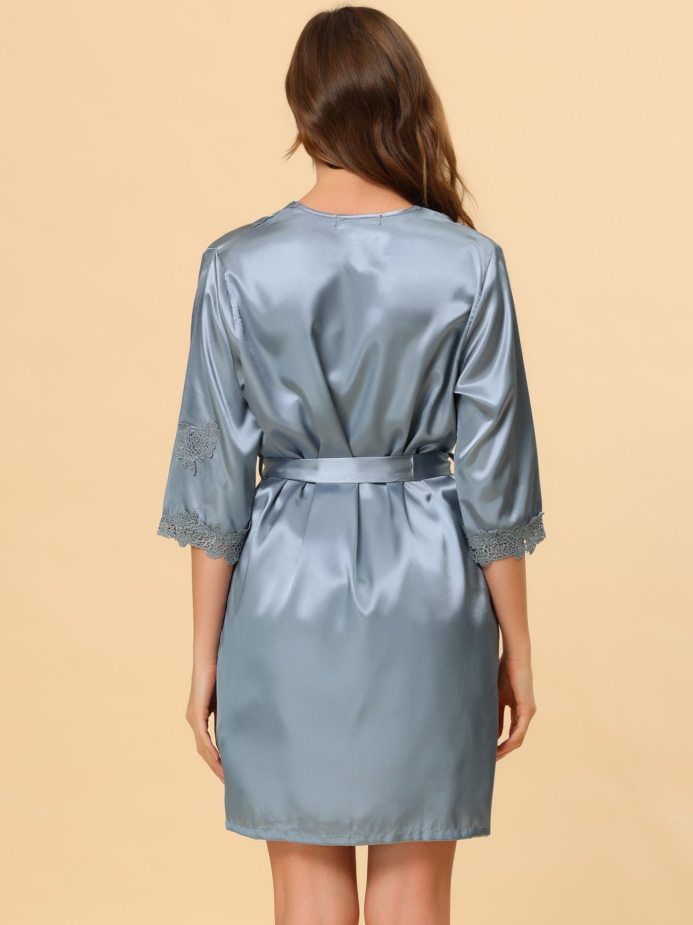 Bublédon Women's 4pcs Silk Satin Cami Top Sexy Nightgown Lace Robe Sets