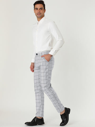 Casual Skinny Plaid Flat Front Business Dress Pants
